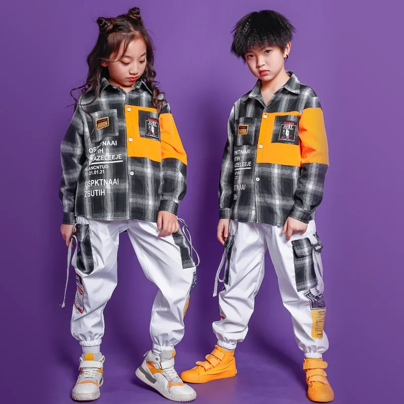 Boys Girls Children 2PCS Sets Long Sleeve Casual Plaid Shirt Cargo Pant Suits Streetwear Shirt Trousers Tracksuits for Kids