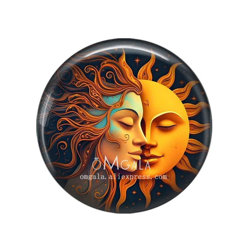 Golden Black Sun and Moon Art Patterns 12mm/18mm/20mm/25mm Round Photo glass cabochon demo flat back Making findings