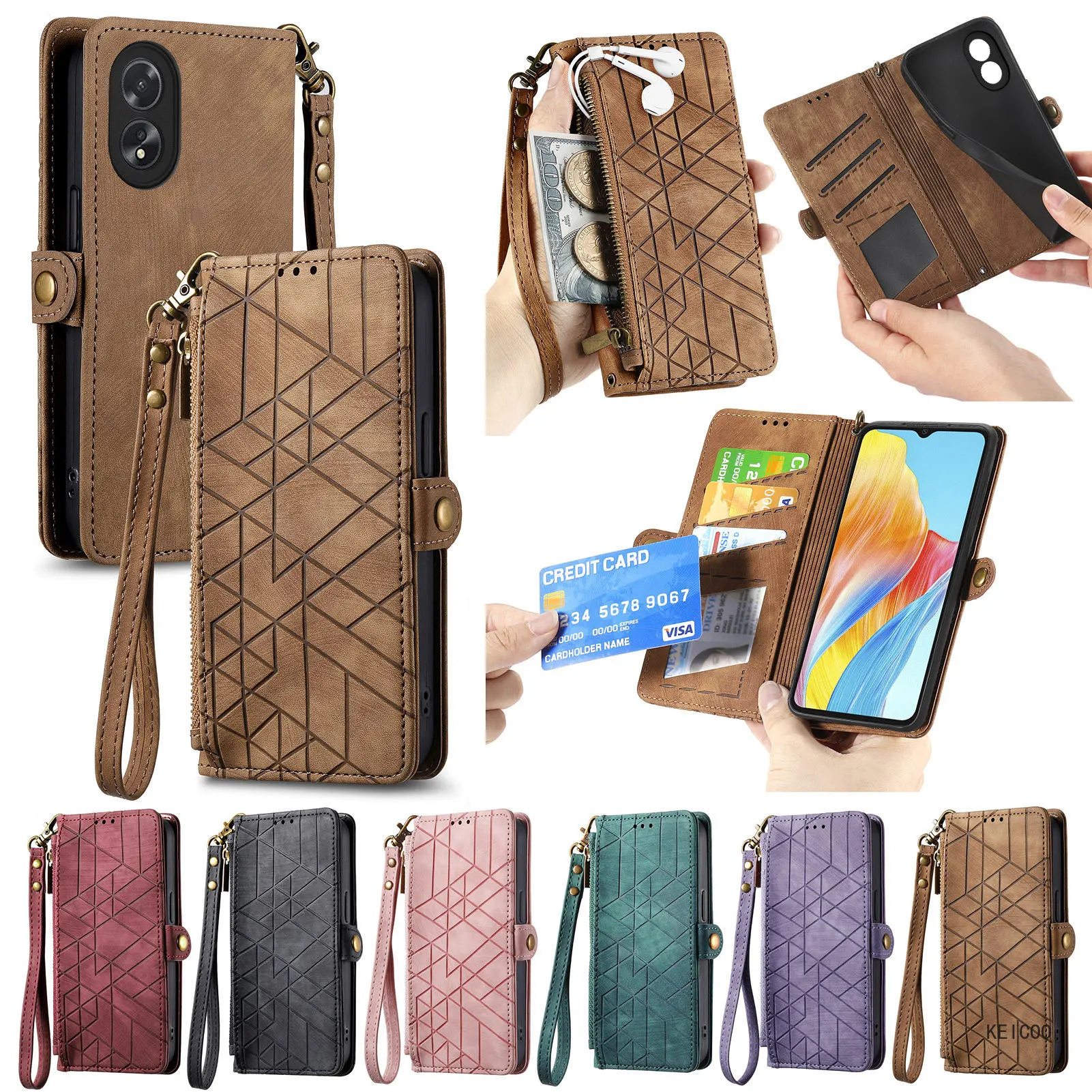 Solid Color Multifunction Phone Cover for Oppo A2 K11 A38 Pro 5G Phone Shell Wallet Clip Pluggable Card Scratch Proof Phone Case