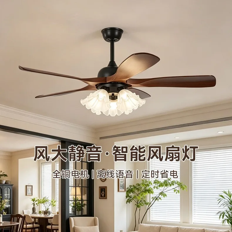 Ceiling Fan Light for Vintage Style Dining Room Lamp with Offline Voice Control Quiet Dual Function Fan and Light for
