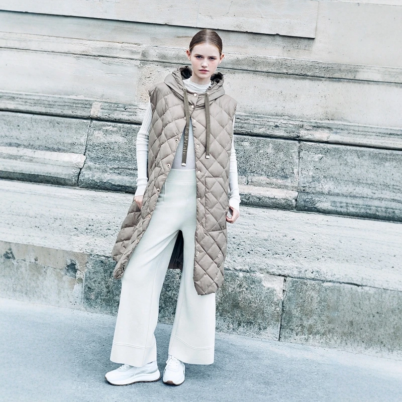 Faionable Lange Ganzendons Jaet Vest Koreaanse Sle Stand Kraag Capuchon Rechte Pijpen Winter Nieuwe Collectie Dameskleding