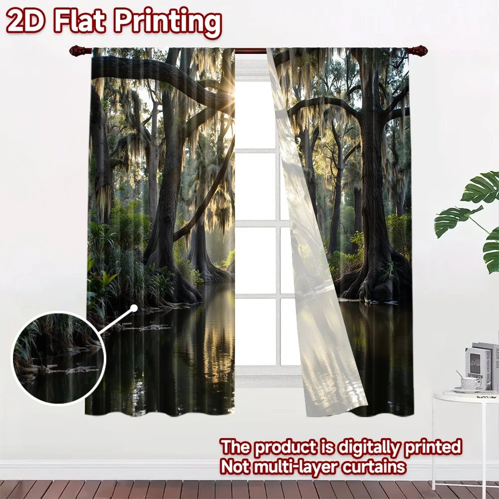 2D flat printing 2pcs Curtain Sunlit Forest Stream(3) Digital Printed Polyester Drapes Seasonal Party & Holiday Decor Perfect