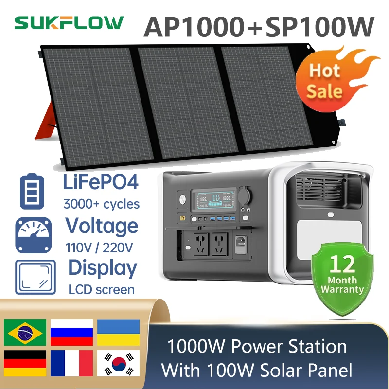 

1800W 1024Wh High quality LiFePO4 battery generador solar portatil with 100W 200W 400W paneles solares camping equipment