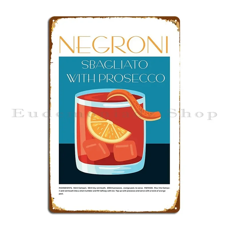 Póster de Negroni Sbagliato con Prosecco In It, obra de arte impresa, letrero de Metal, decoración de garaje, Mural de diseñador para Club, cartel de estaño