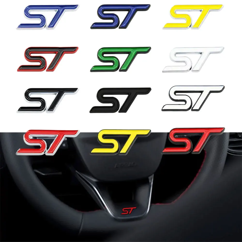 3d Metal Letter ST Badge Car Steering Wheel Sticker Decals For STLINE Fiesta Ecosport Mondeo Fusion Focus Kuga Accessories