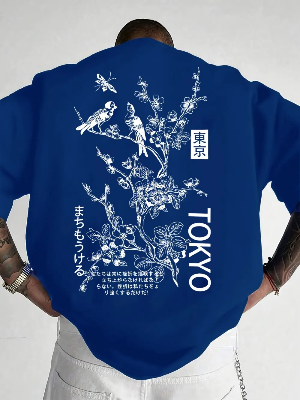 2025 New Summer Men's Fashion Flower and Bird Print Comfortable and Breathable Round Neck T-shirt Outdoor Street Style Top