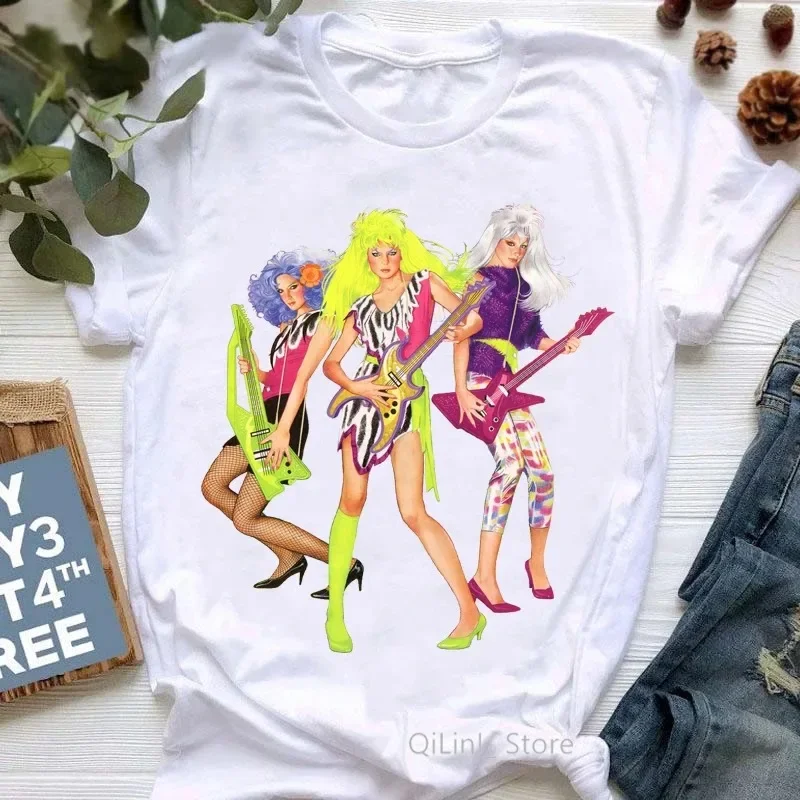 Fashion Jem And The Holograms T Shirt 90s Girls Cool Shirt Femme Fans Clothes Summer White Hip Hop Rock Tshirt Geek Tops Tee