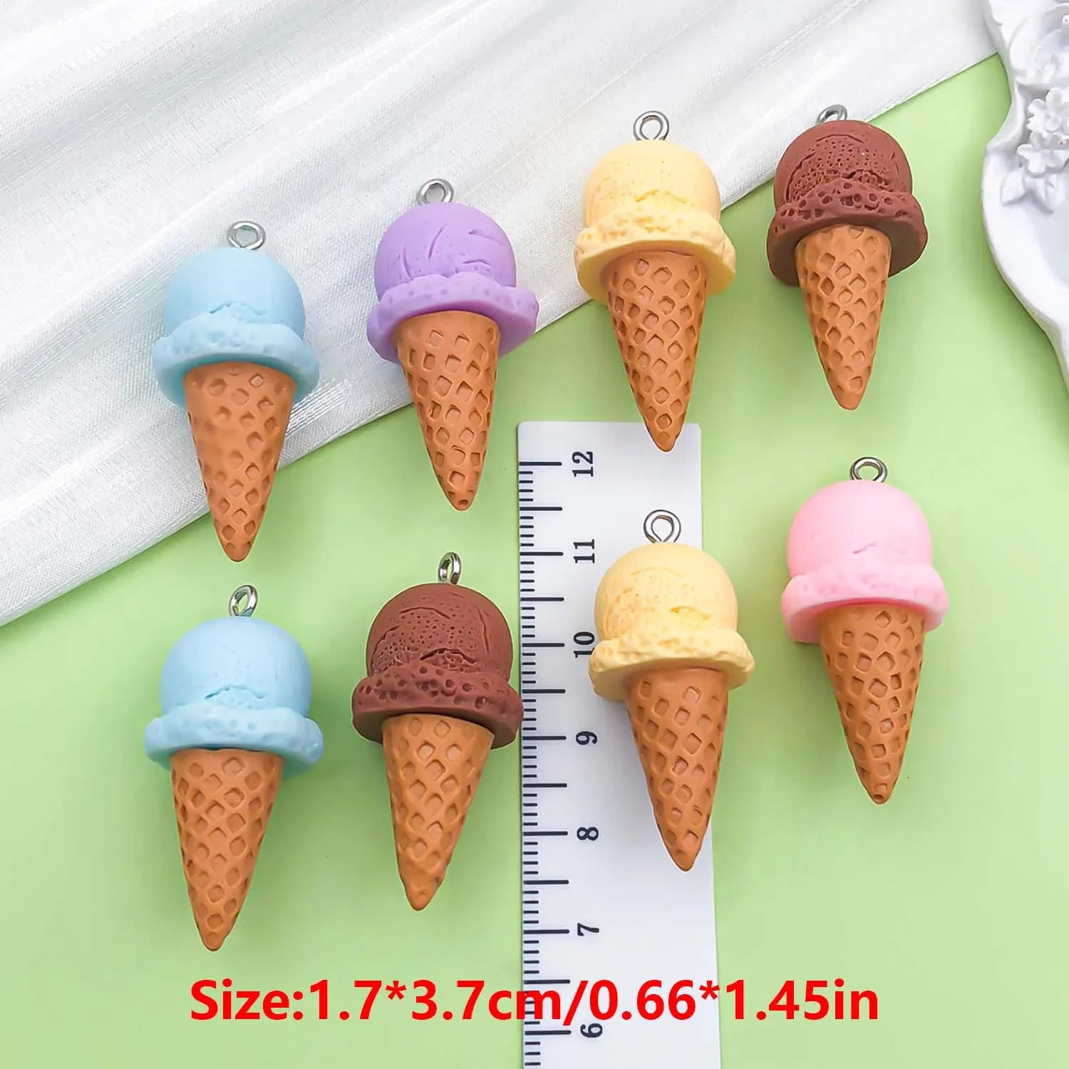 10Pcs 17×37mm Colorful Ice Cream Cone Resin Charms Dessert Pendants for DIY Bracelet Necklace Earring Jewelry Making Supplies