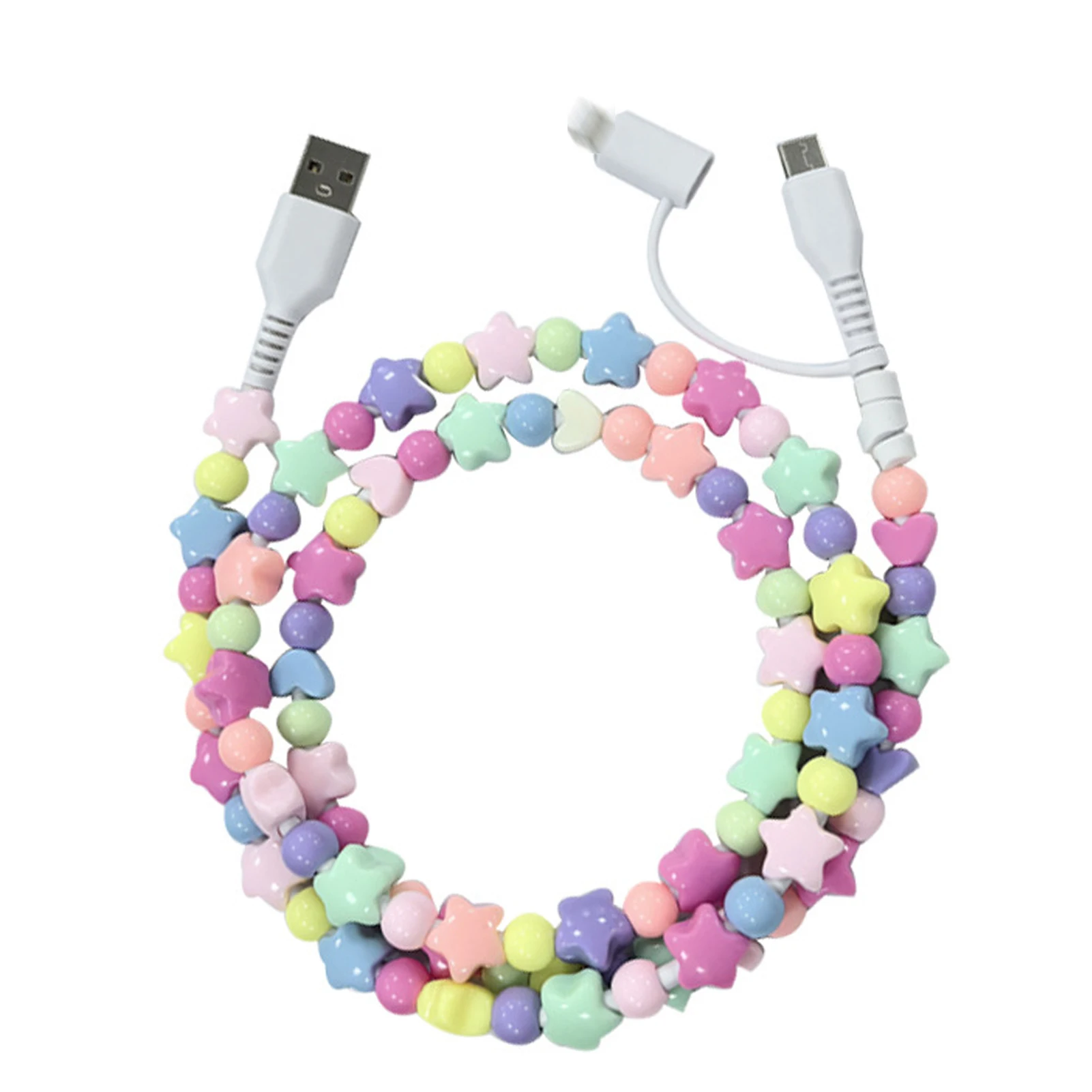 ABS Color Bead USB Charger Cable For Convenient Device Charging 1 To 2 Beaded Data Cable 2 in 1 USB Charging Type-C