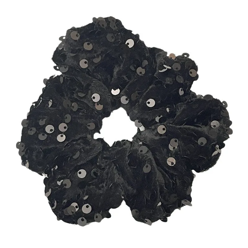 Velvet Sequin Hair Scrunchies For Women Black Hairband Girls Head Rope High Ponytail Durable Loop Hair Accessories