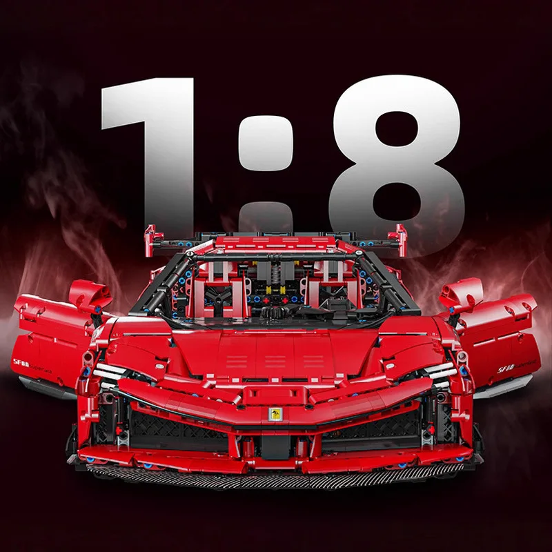 LERU 10723 1:8 Red SF90 Sports Car Building Blocks Model High Difficulty Assembly Vehicle Puzzle Toy For Adult Collection