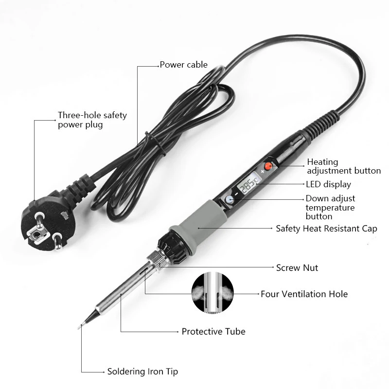 80W Adjustable Temperature Electric Soldering Iron Kit Welding Solder Rework Station Heat Pencil Tips Repair Tool Stand