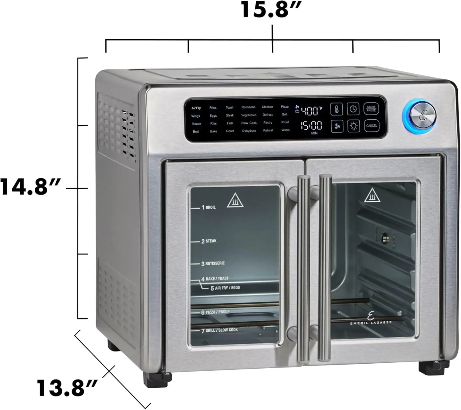 Extra Large French Door Air Fryer Toaster Oven Combo, 25 Cooking Functions and Digital Controls, 7 Accessories Included