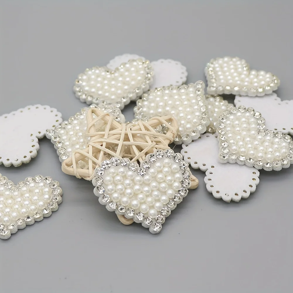 12Pcs 42MM Star Heart 3D Pearl Rhinestone Applique for DIY Clothes Crafts Decor Patches Headwear Hair Bow Accessories