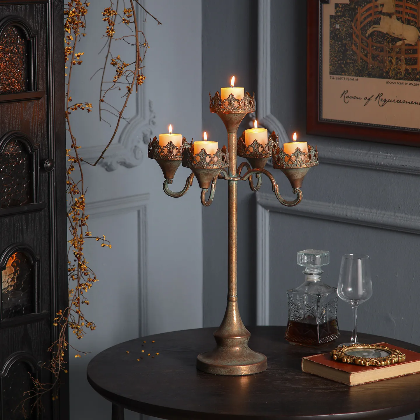 Vintage Distressed Multi-Head Iron Candlestick, Table Candle Holder for Home, Hotel & Tabletop Decor