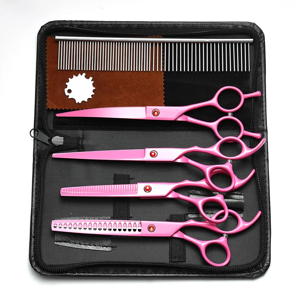 

Профессиональный 7-дюймовый набор ножниц для ухода за домашними животными — набор для стрижки собак и кошек с прямыми изогнутыми филировочными ножницами, расческой