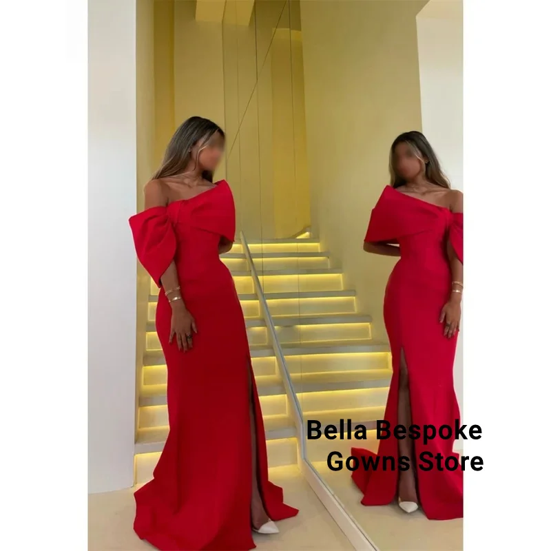 فساتين سهرة حمراء مخصصة بأشرطة على شكل فيونكة فستان حفلة موسيقية بفتحة جانبية عالية 2025 حورية البحر بطول الأرض لحفلات الزفاف فساتين رسمية