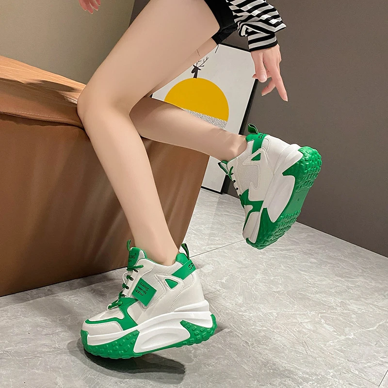 9.5CM Women High Platform Sneakers Autumn Breathable Chunky Non-slip Dad Casual Shoes Thick Sole Trainers Leather Sneakers Woman - view 3