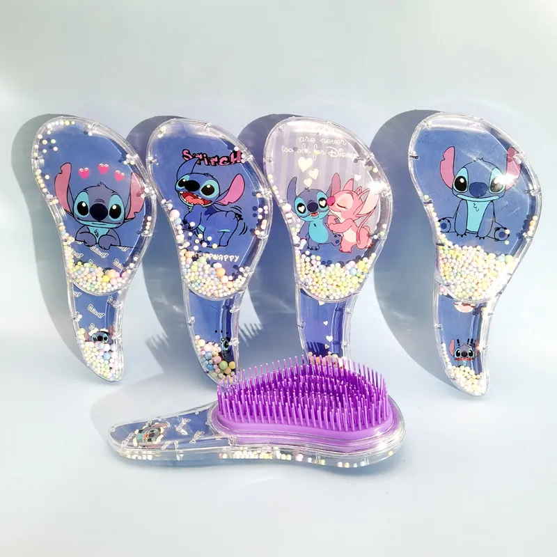 Disney Anime Stitch Comb Kawaii Lilo & Stitch Sequin Cartoon Transparent Comb Children Massage Comb Kids Birthday Gifts