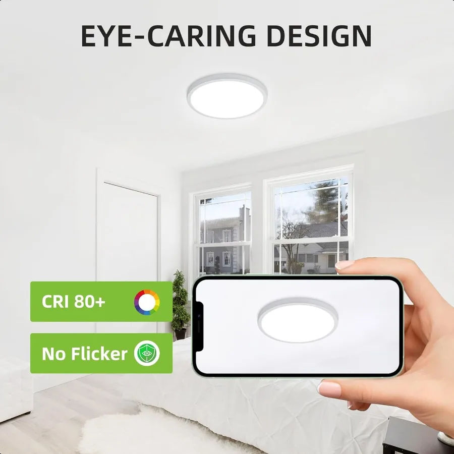 2 Pack 12 Inch Selectable CCT LED Round Flat Panel Light 24W 3000K 4000K 5000K EdgeLit Flush Mount Ceiling Light Fixture for Ki