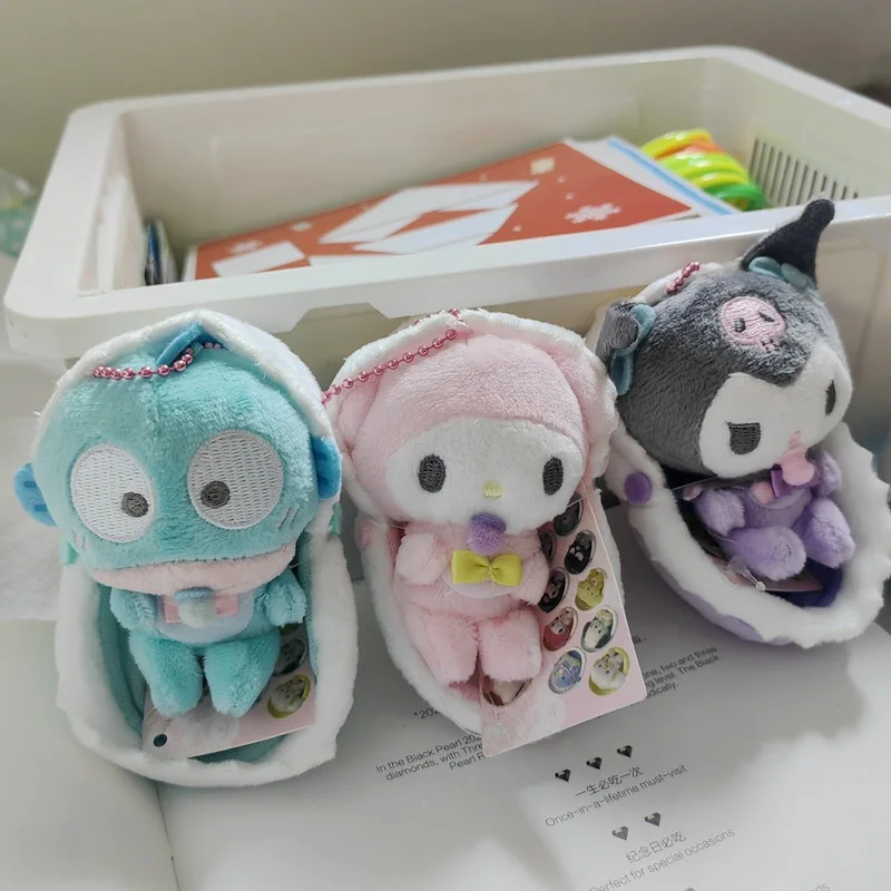 10CM Kuromi Baby Pacifier Baby Cradle Plush Doll Pendant Decoration My Melody Cinnamoroll Stuffed Car Keychain Toy For Kids Gift