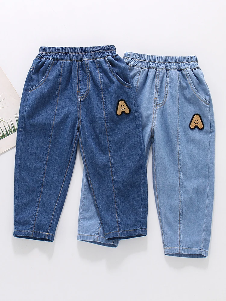 

Boys Summer Anti-Mosquito Cotton Jeans Straight Leg mid Waist Long Pants Casual Wear for Boys Kids Faionable Pure Cotton