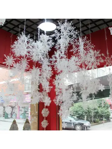 3Pcs/set Christmas Snowflake Ornaments Glitter Fake White Snowflake DIY Xmas Tree Hanging Pendents New Year Home Party Decor