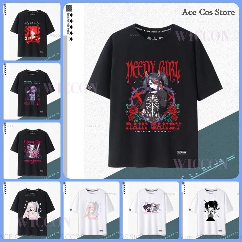 25COSNEEDY فتاة جرعة زائدة Kangel المطر قميص أسود Jirai Kei الجرافيك Ita المحملة للجنسين الزي أعلى قصيرة الأكمام Kawaii Doujin الملبس