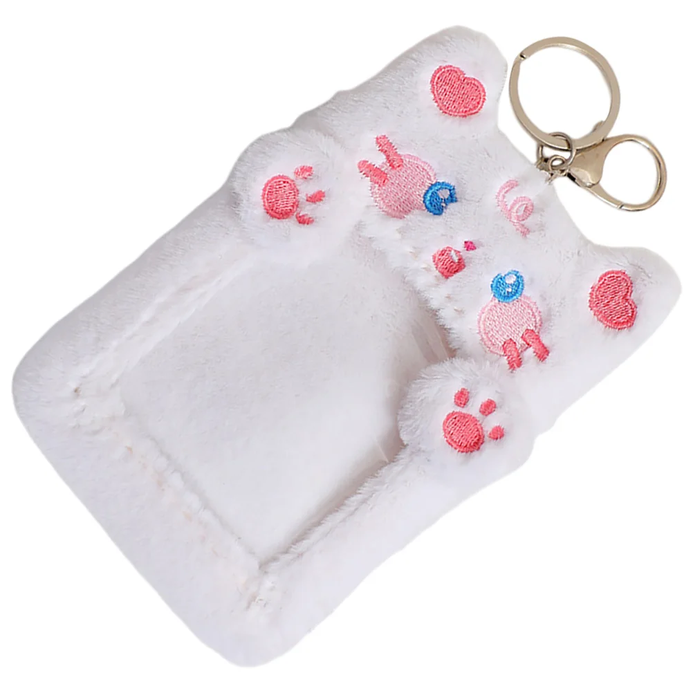 Fluffy Bunny Keychain Plush Animal Card Holder Rabbit Badge Student Bead Pets Kit Fob