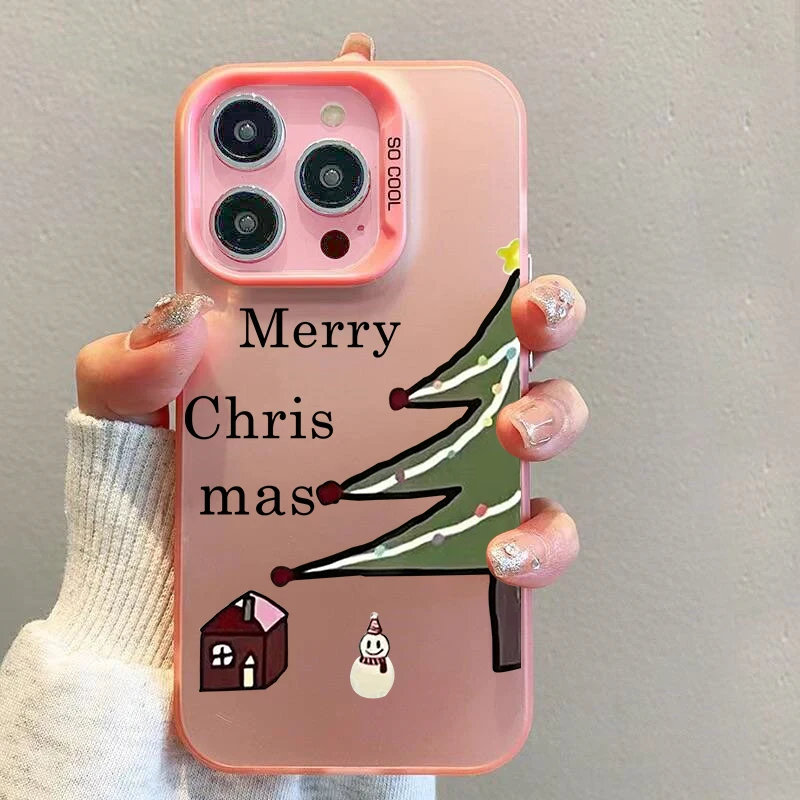 Christmas Tree New Year Gifts Couple Phone Case for IPhone 16 13 14 15 Pro Max 11 12 13Mini Lover Paired Shockproof Cover Fundas image 4