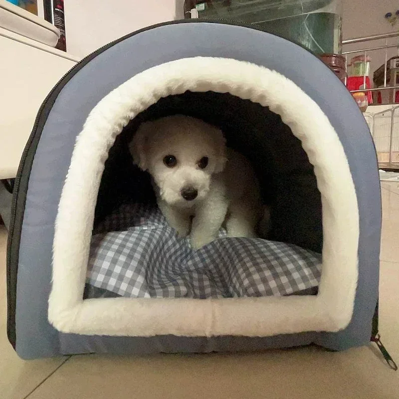 Enclosed Warm Dog Bed for Small Medium Dogs Foldable Waterproof Dog Cave House Removable Cat Nest Basket Pet Supplies