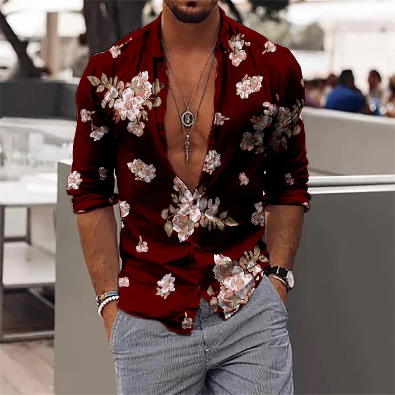 Camicia da uomo casual versatile da uomo autunno moda street camicia monopetto con risvolto camicia a maniche lunghe da uomo eagle