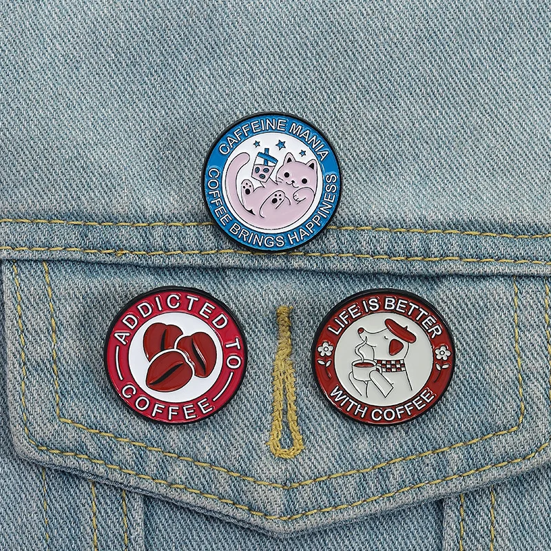 Creative Coffee Element Badges, Cartoon Animals Drinking Coffee Alloy Pins, Accessories for Clothing and Bags, Gifts for Friends