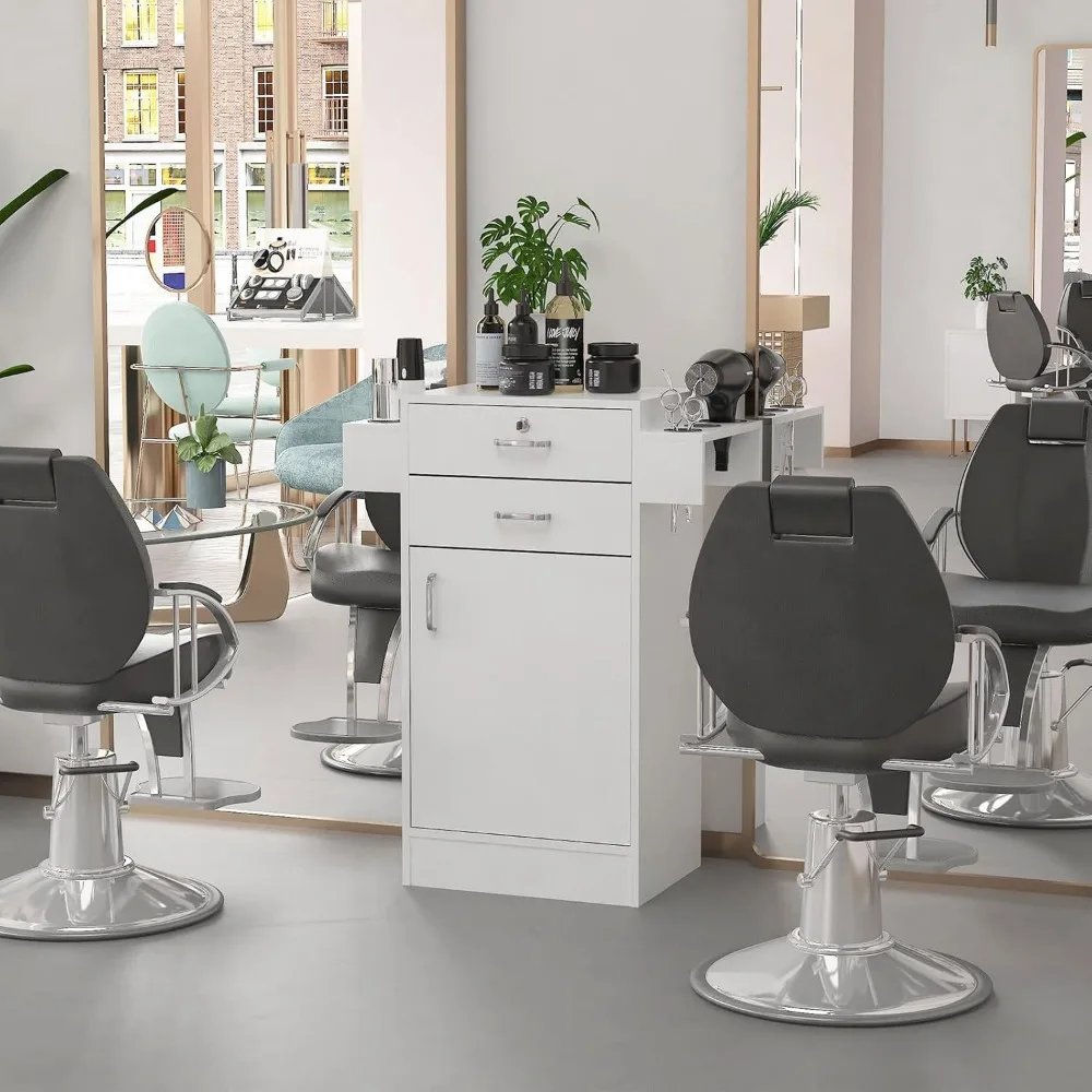 Locking Barber Station for Home Salon,Hair Salon Station Styling Station with Locking Drawers,and Holsters for Hair Stylists