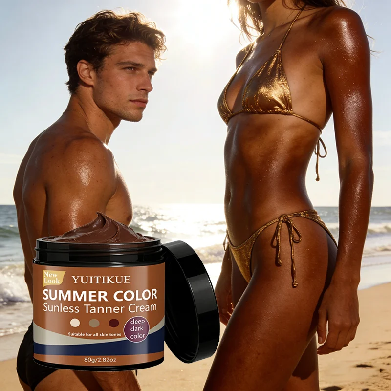 YUITIKUE All Skin Tones Summer Sunless Self Tanner Cream Deep Dark Bronze Even Glow Hydrating Full Body Tanning Lotion 80g