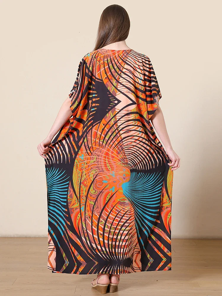 2025 nuevo vestido playero para mujer, vestido largo estampado elegante de talla grande para playa, traje de baño a la moda para verano, ropa de playa para cubrir vacaciones