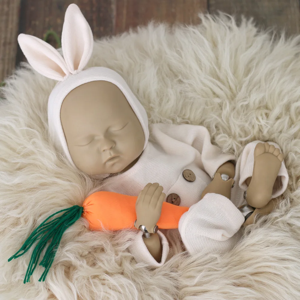 Infant Photography Clothing Rabbit Hat+Jumpsuit+Radish Prop 3Pcs/Set Studio Newborn Shoot Clothes Outfits Baby Photo Accessories