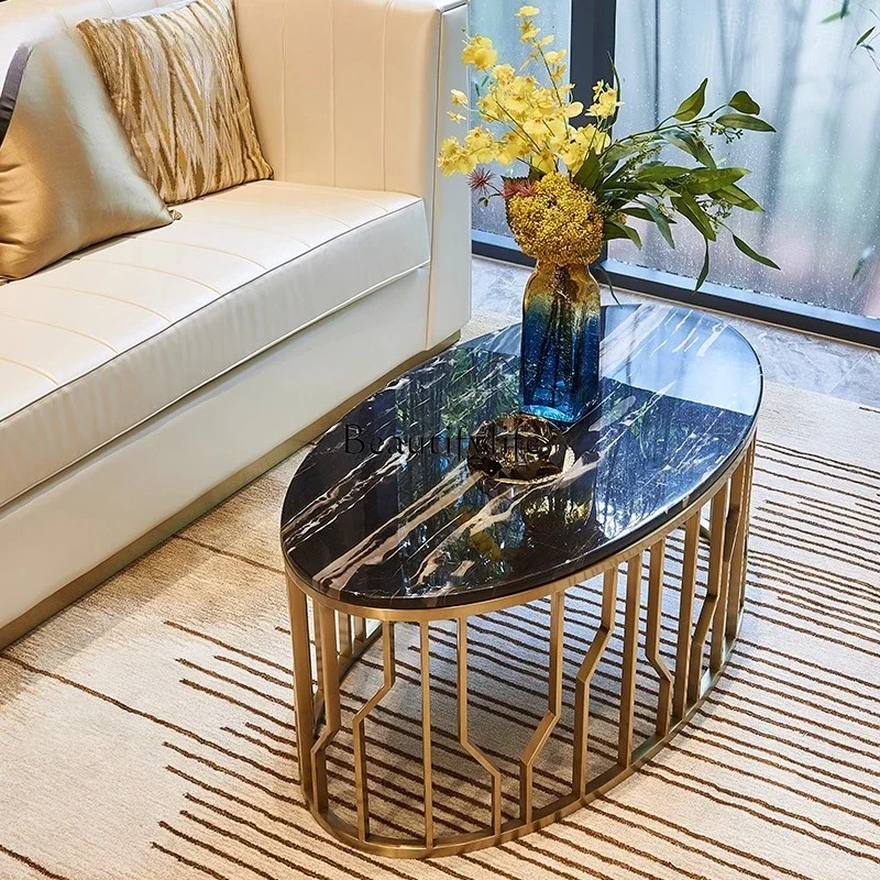 

Ld25 Nordic light luxury coffee table simple modern small apartment living room stainless steel oval marble sofa side table