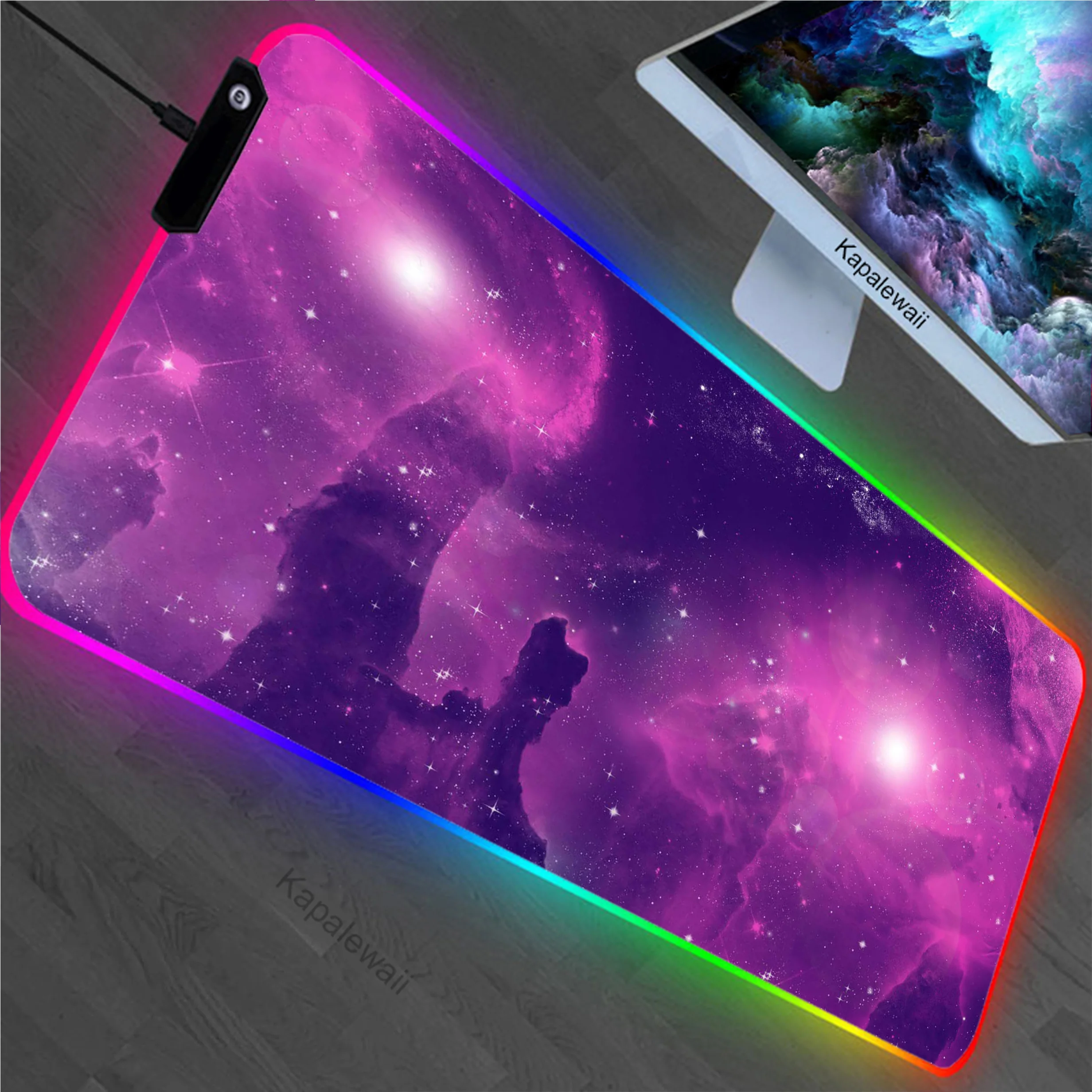 Purple Star Space RGB LED Large Mouse Pad Pc Gamer Mousepad HD Print Gaming Keyboard Pads Anti-slip Table Carpet Rubber Desk Mat