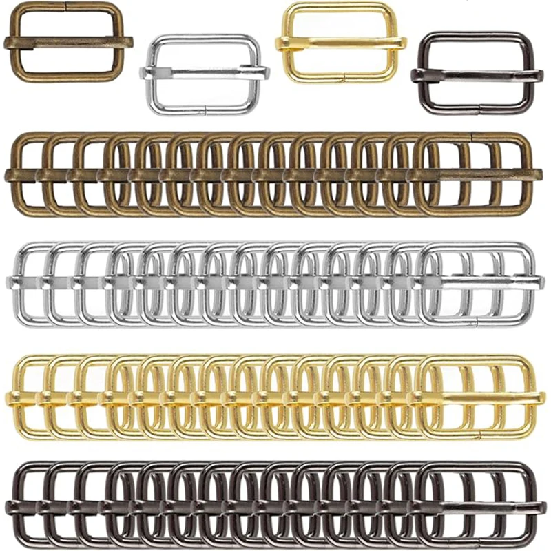 

30Pcs 13-50mm Metal Adjustable Slide Buckles Rectangle Triglide Slides Carabiner Clips Suspender Strap Belt Roller Pin Buckle