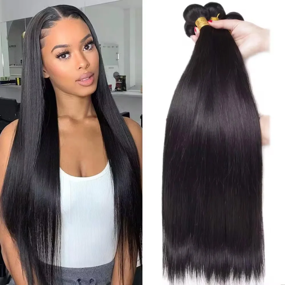 10-40 Inches Remy Human Hair 4 Bundles Straight Bundles Natural Color Brazilian Human Hair Extensions Double Weft Braiding Hair