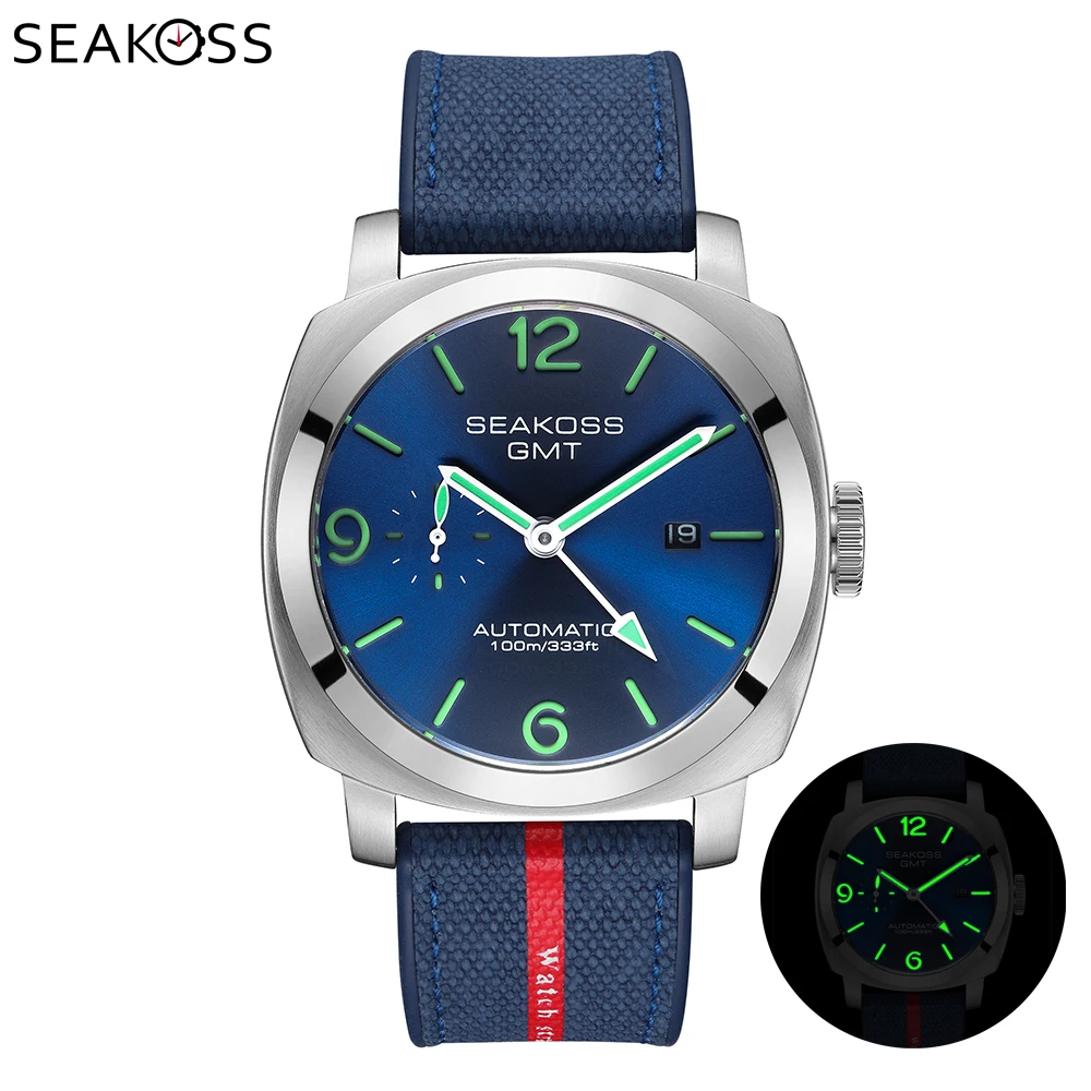 SEAKOSS Geschenkuhr GMT Tauchen Automatische mechanische Herren ST2557 Möwenwerk 316L Super Luminous Kalender 10Bar Armbanduhren