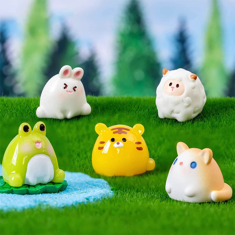 Creative Cute Round Animals Small Statue Figurine Crafts Figure Ornament Miniatures Landscape For Home Fairy Garden Decoration