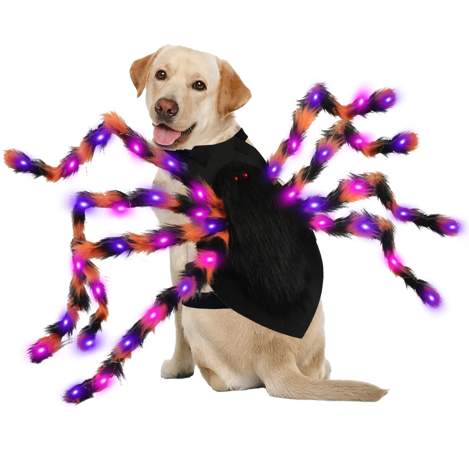 

OurWarm Dog Halloween Costumes, Furry Dog Spider Costume with 64 LED, Funny Orange Costumes for Pet Halloween Party Cosplay