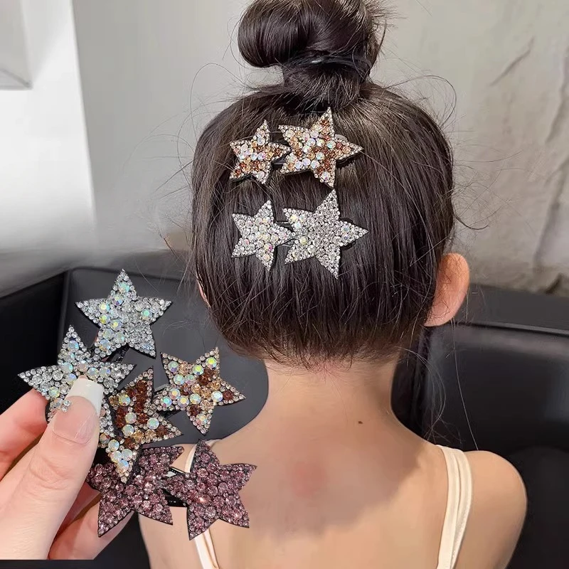 

Y2K Korean Fashion Colorful Star Pentagram Shiny Rhinestone BB Clip Bangs Side Clip Broken Hair Clip Hair Accessory Women Girls