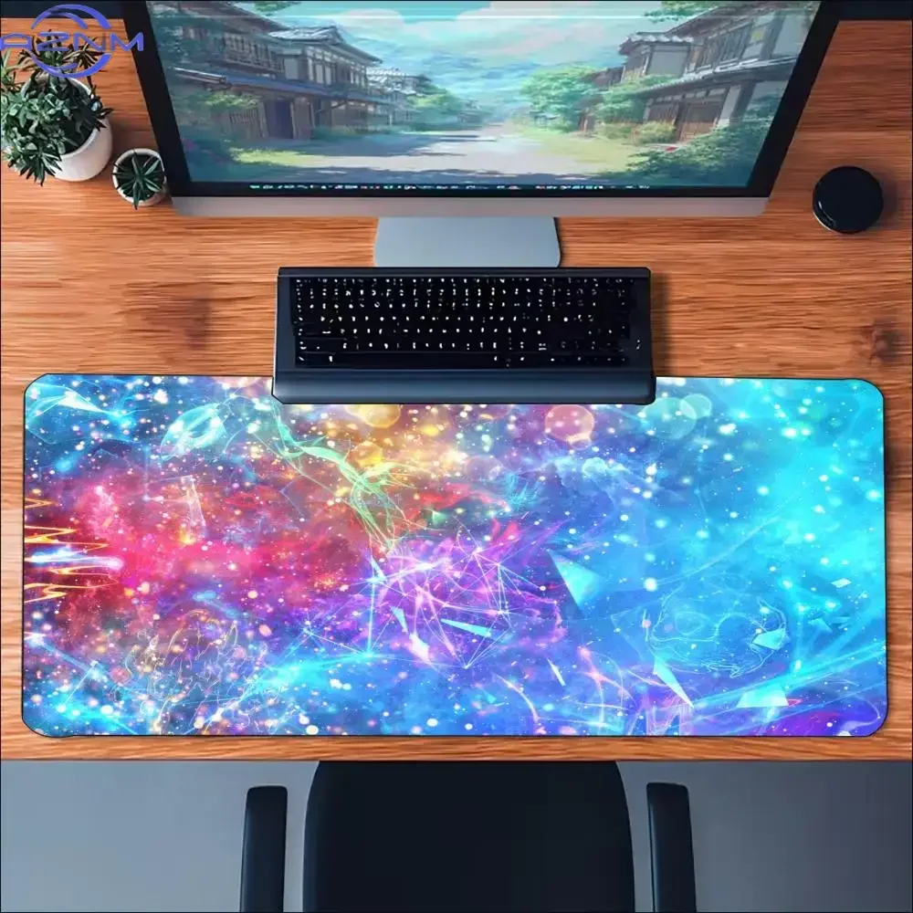 Shimmering Nebula Gaming Mousepad Bright Universe Star Art Deskmat Non‑Slip Rubber Stitched Edge Pad For Home PC Gaming Lovers