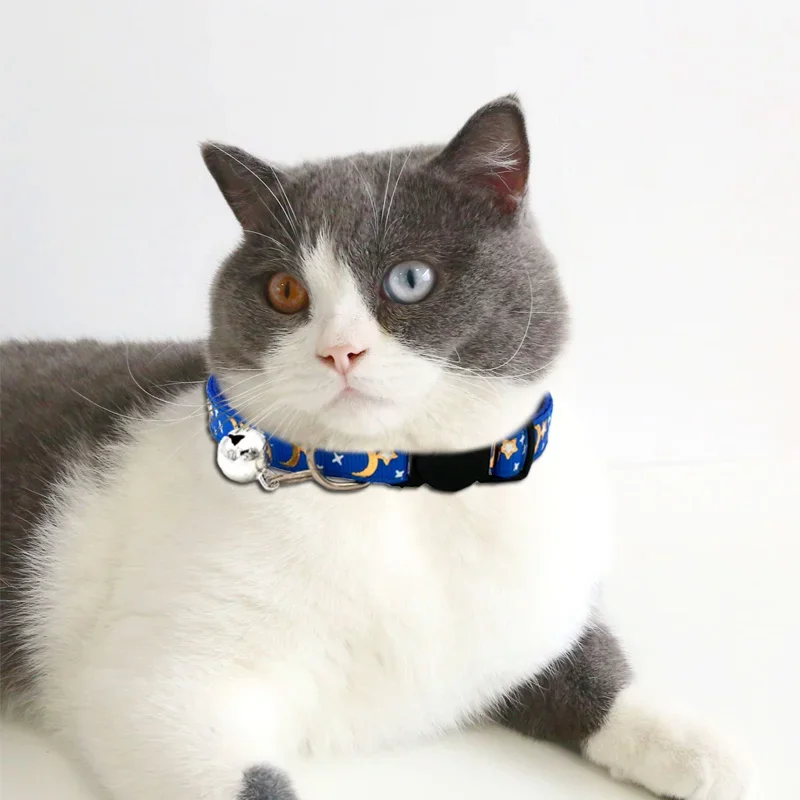 Pet Cat Collars with Moon Star Pendant Adjustable Puppy Kitten Necklace Fruits Pattern Cats Rabbit Collars Moon Cat Collar