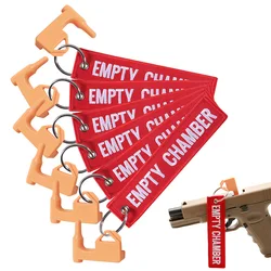6 Pcs Empty Chamber Key Chains Aviation Safety Tag Indicator Red Double Sided Letter Embroidered Key Fobs Flags Loop Key Chain