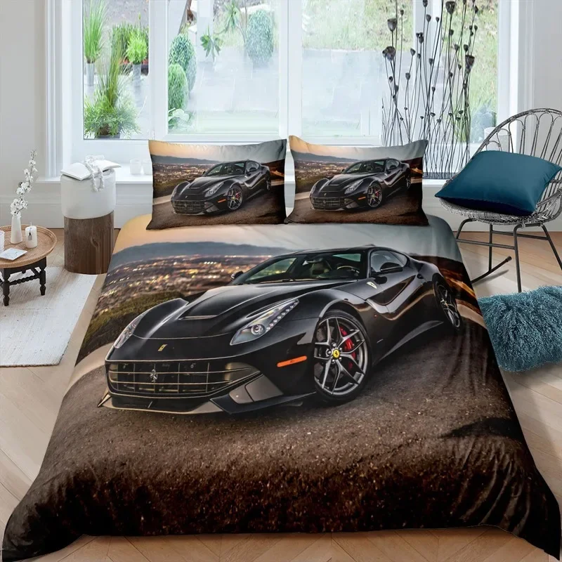 Racing Car Printed Duvet Cover with Pillowcase Bedding Set Single Double Twin Full Queen King Size 2/3pcs Polyester Quilt Cover