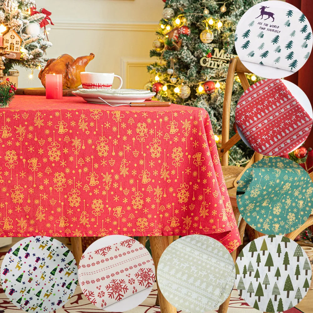 

45/90x145cm Pine Snow Christmas Printing Cotton Linen Fabric for Reversible Cushion Covers Curtain Tablecloth Home Decor Textile